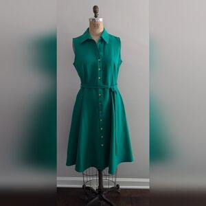 Retro Green Button Front Sleeveless Fit & Flare Dress